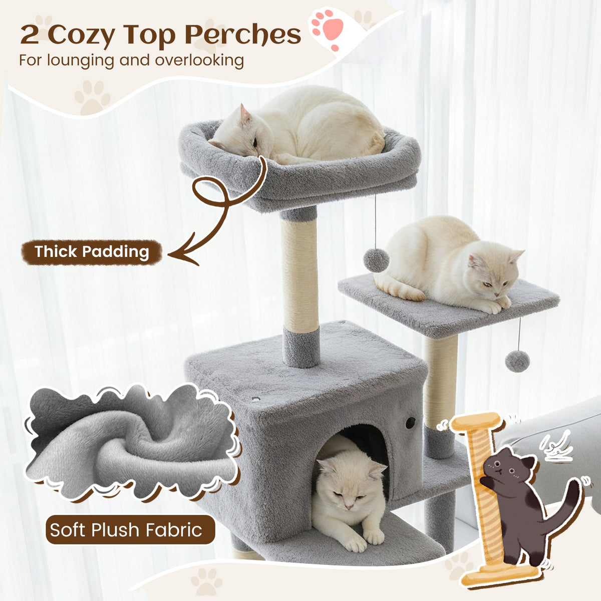 80" Tall Cat Tree Tower with 2 Condos & Hammock