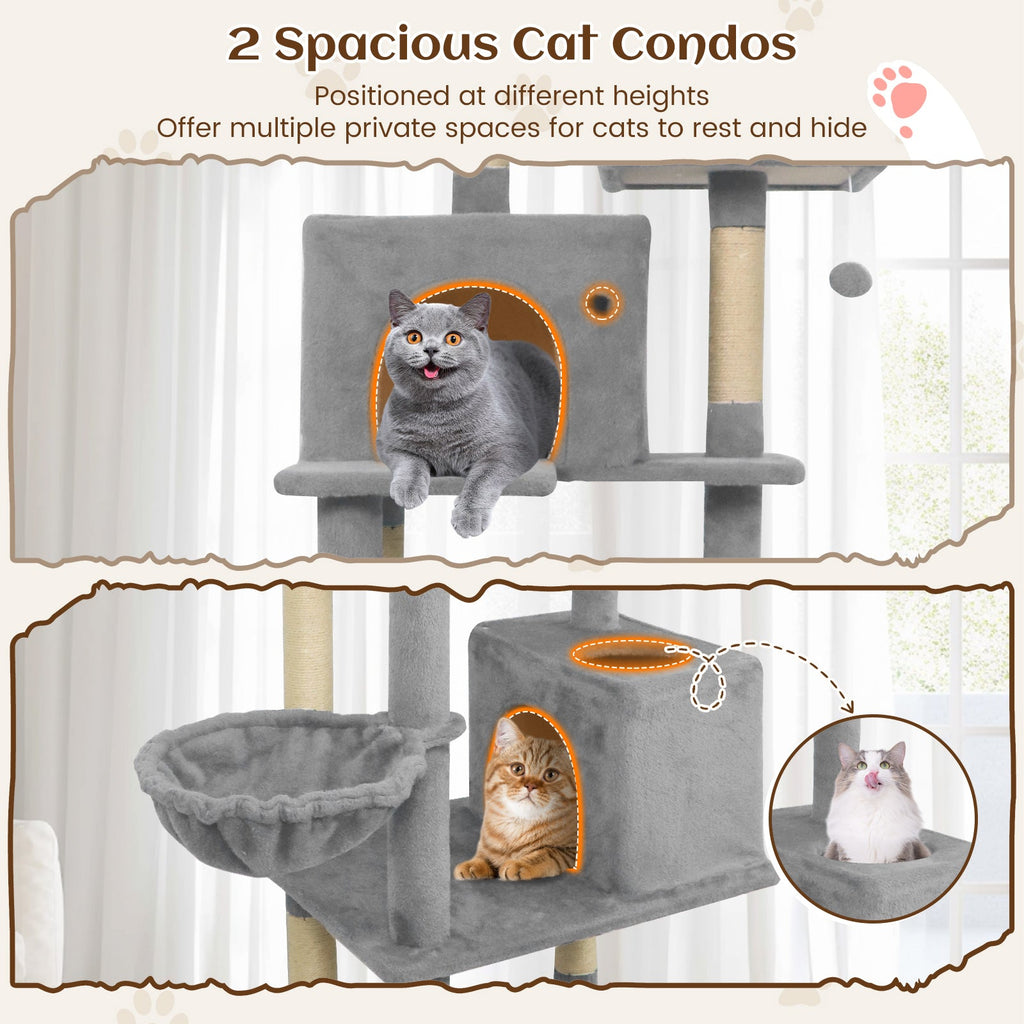 80" Tall Cat Tree Tower with 2 Condos & Hammock
