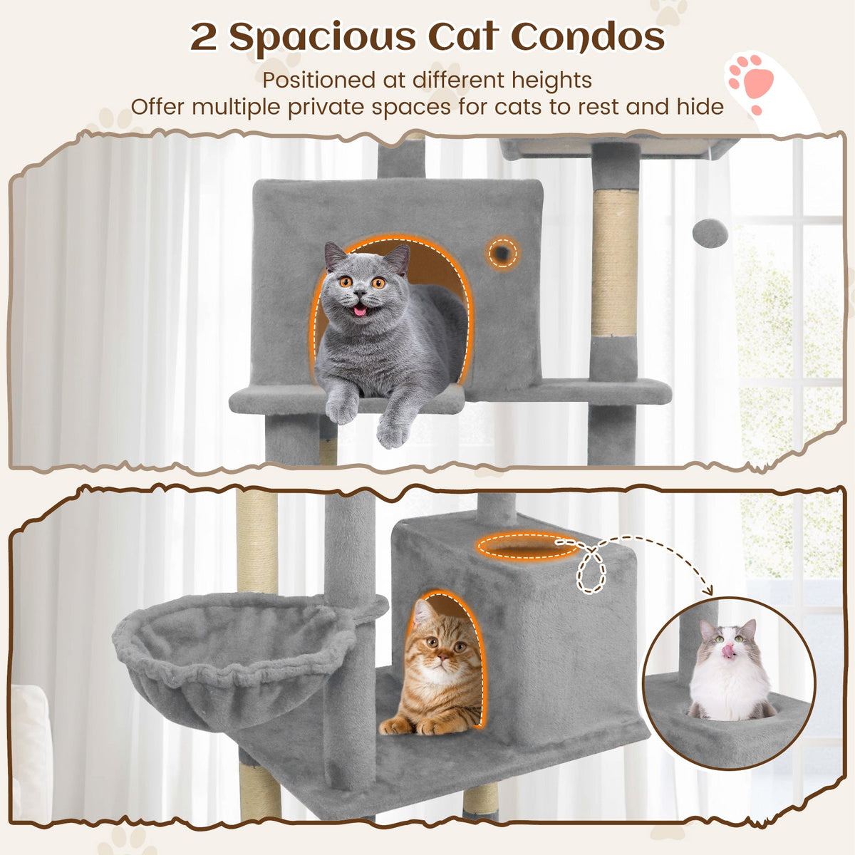 80" Tall Cat Tree Tower with 2 Condos & Hammock
