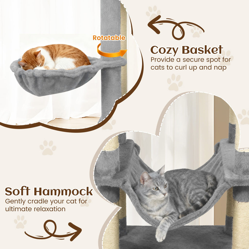 80" Tall Cat Tree Tower with 2 Condos & Hammock