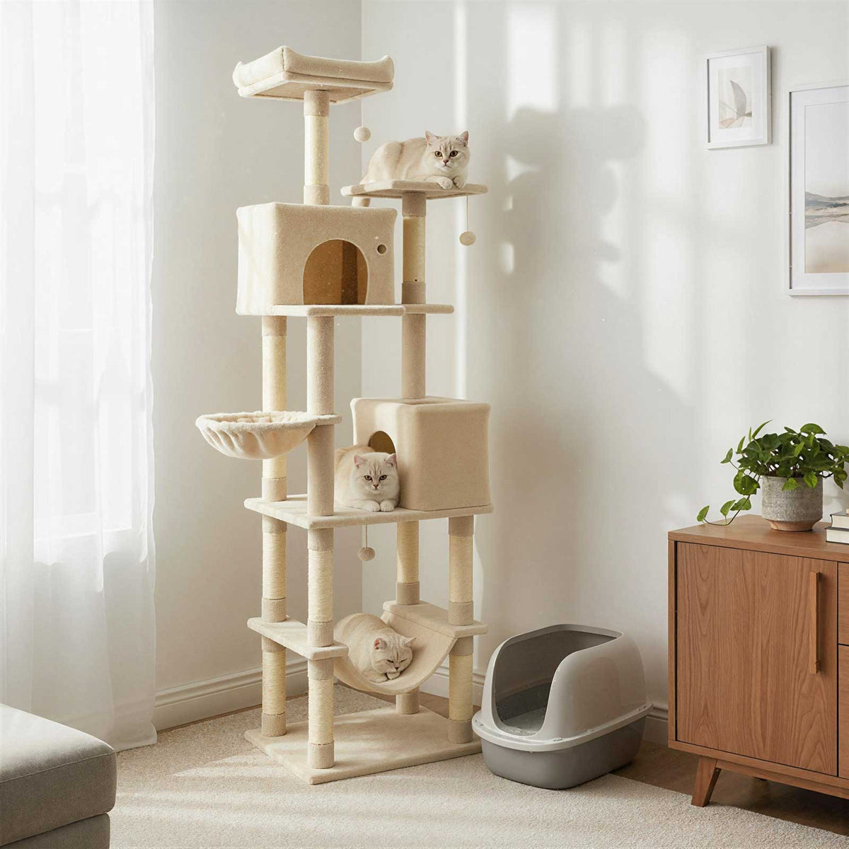 80" Tall Cat Tree Tower with 2 Condos & Hammock