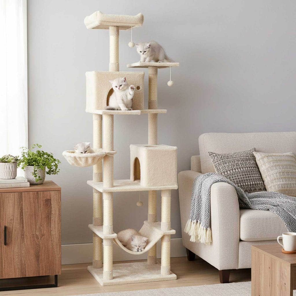 80" Tall Cat Tree Tower with 2 Condos & Hammock