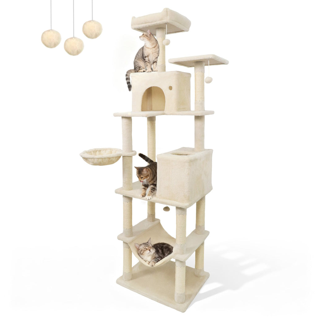 80" Tall Cat Tree Tower with 2 Condos & Hammock