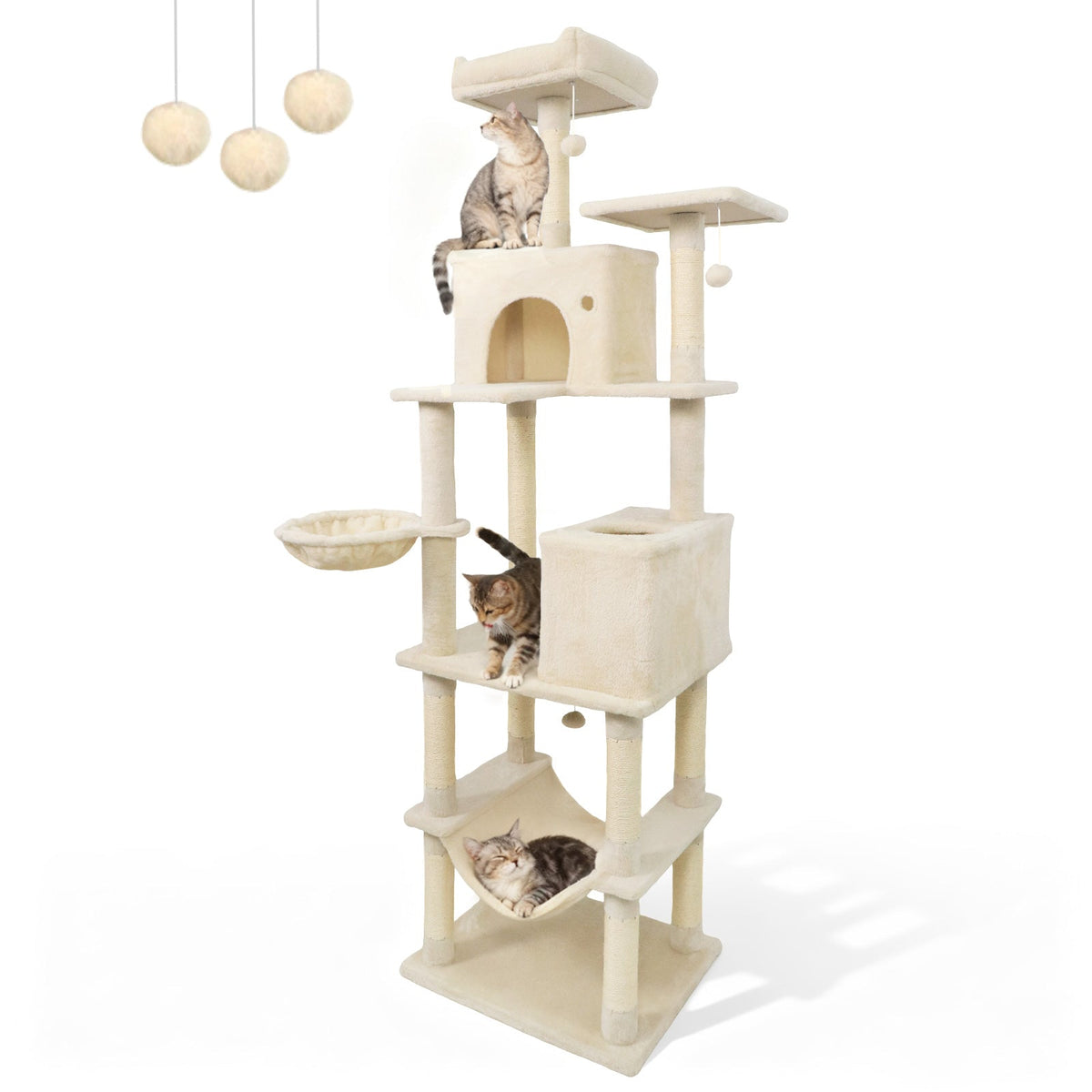 80" Tall Cat Tree Tower with 2 Condos & Hammock