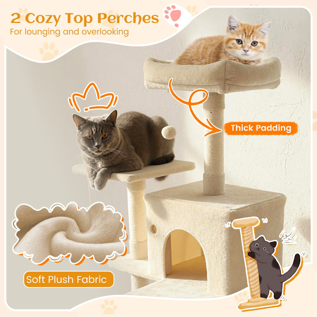 80" Tall Cat Tree Tower with 2 Condos & Hammock