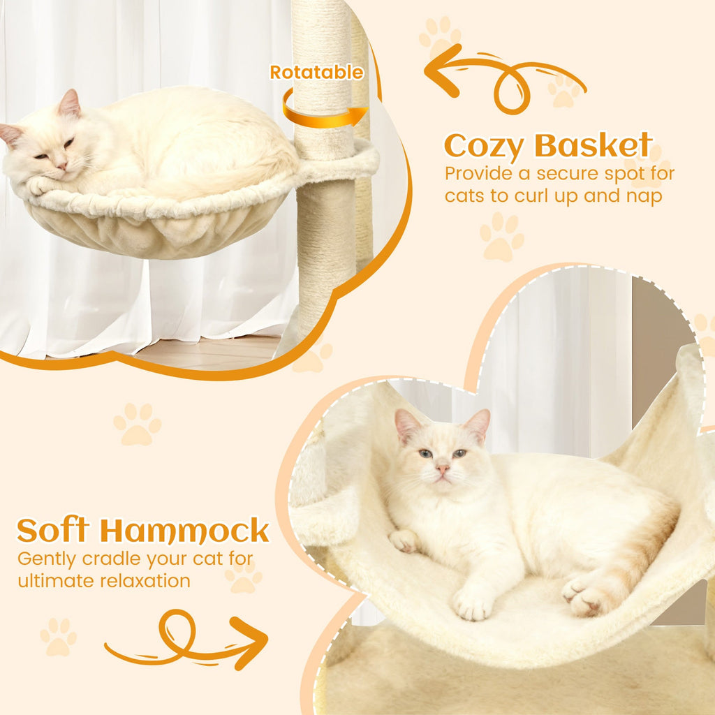 80" Tall Cat Tree Tower with 2 Condos & Hammock