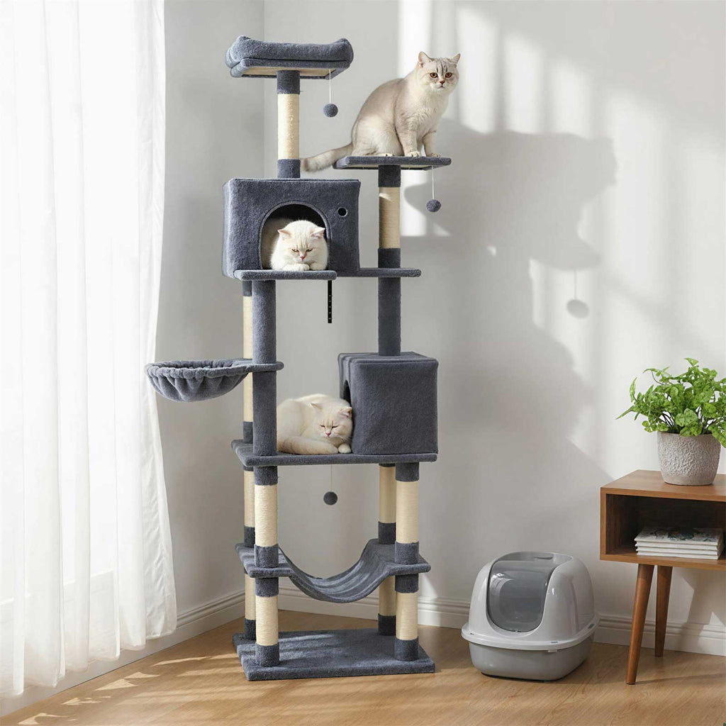 80" Tall Cat Tree Tower with 2 Condos & Hammock