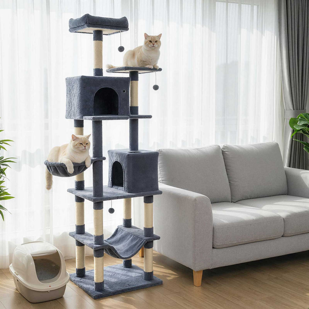 80" Tall Cat Tree Tower with 2 Condos & Hammock