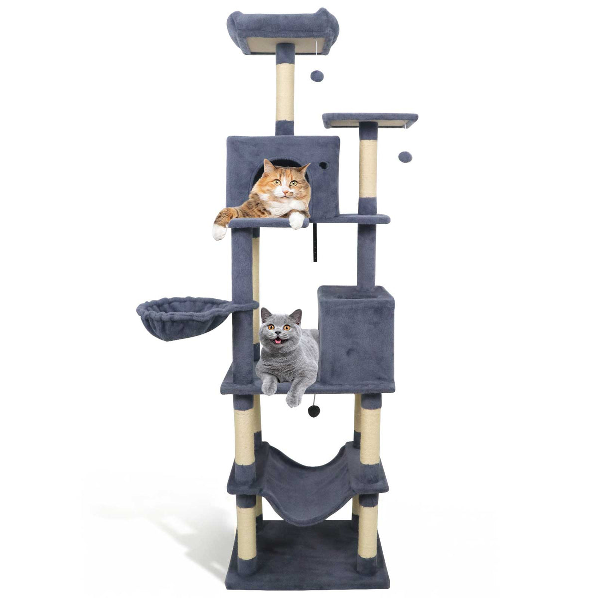 80" Tall Cat Tree Tower with 2 Condos & Hammock