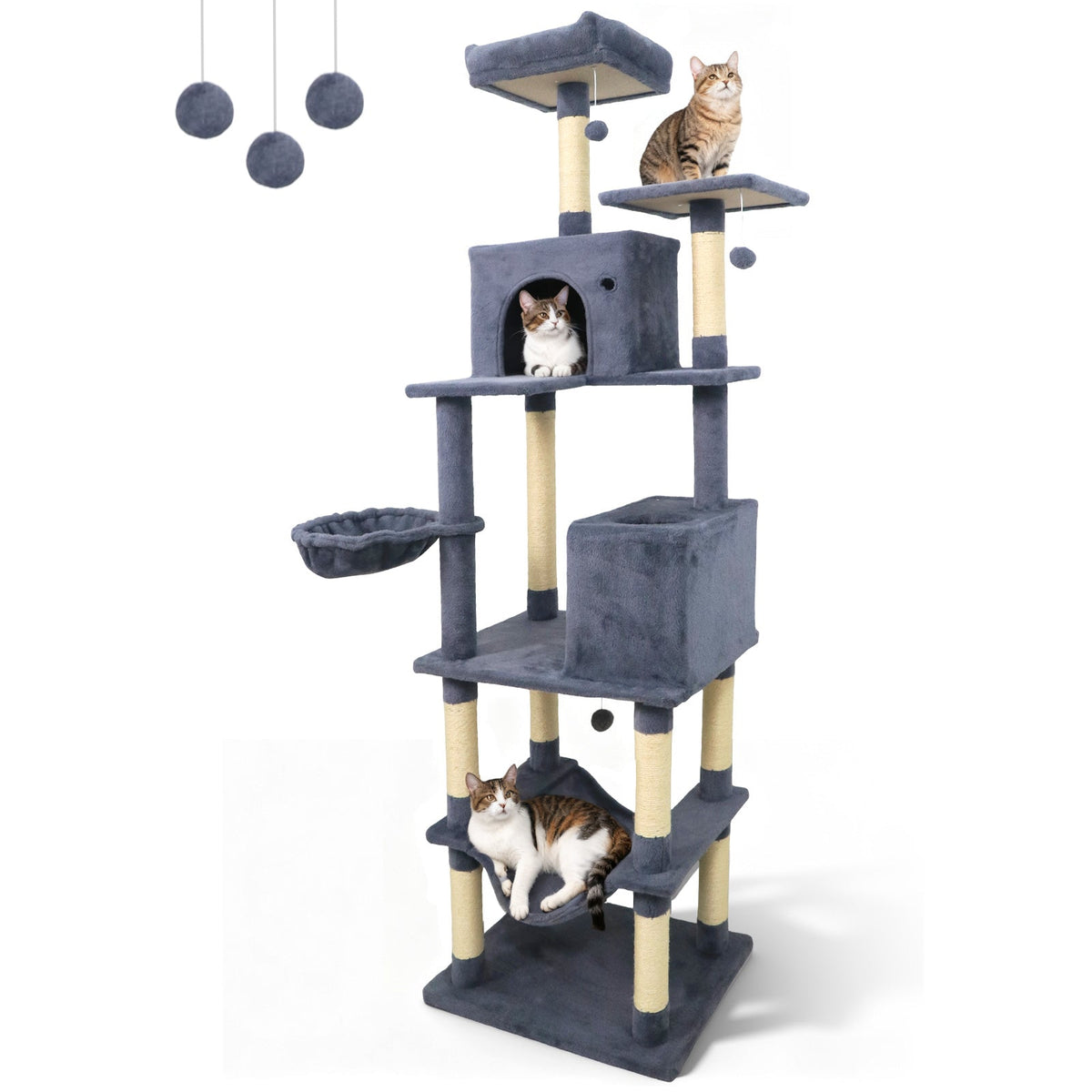 80" Tall Cat Tree Tower with 2 Condos & Hammock