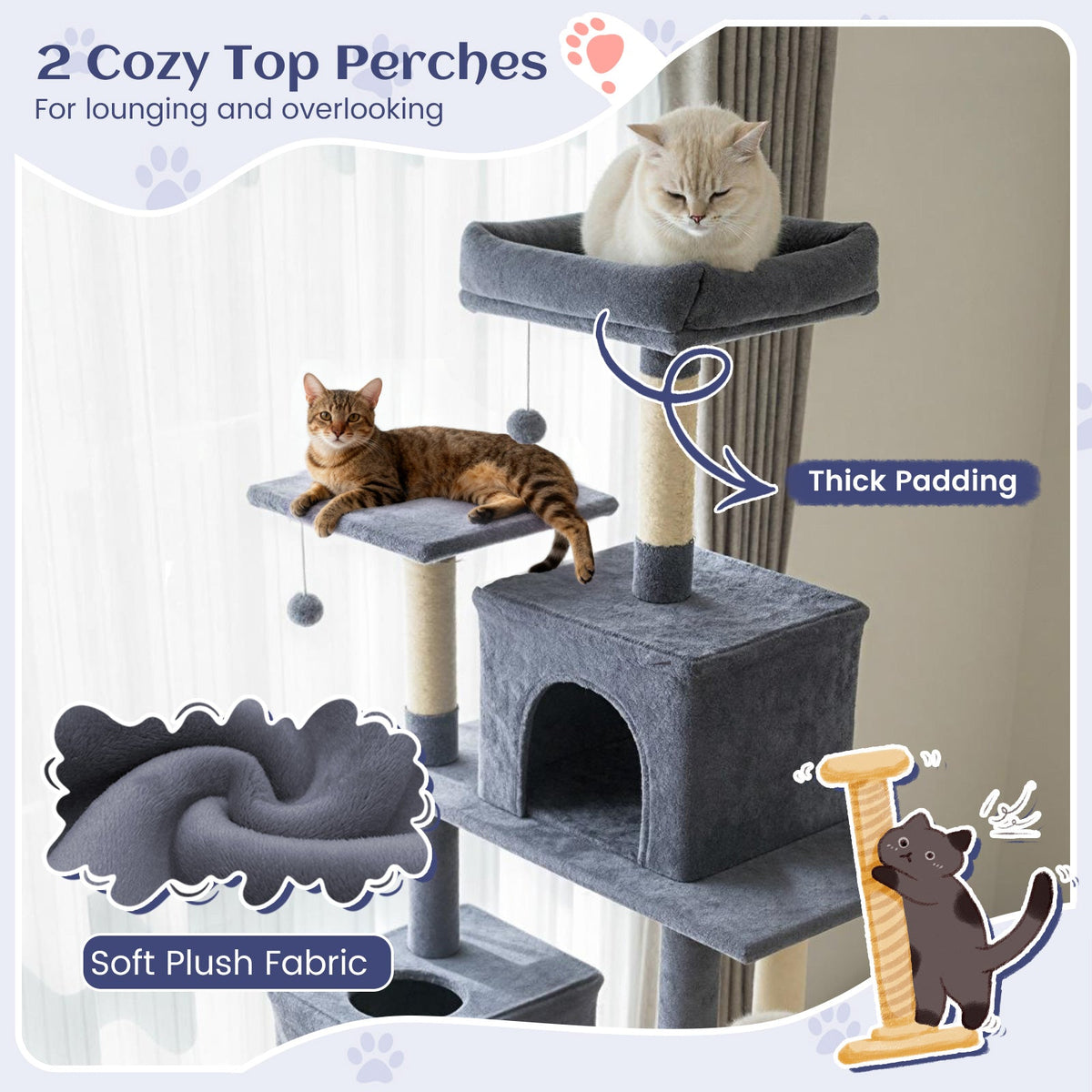 80" Tall Cat Tree Tower with 2 Condos & Hammock