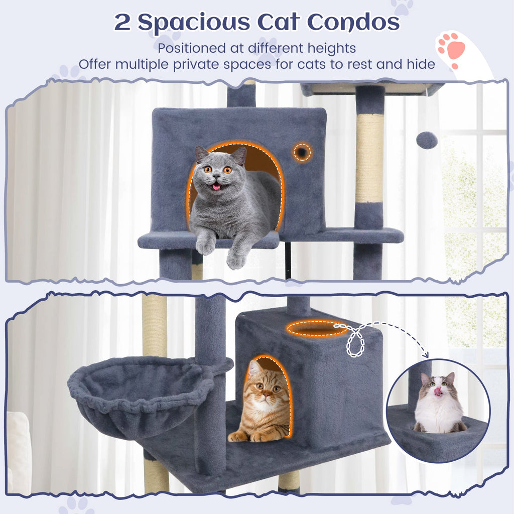 80" Tall Cat Tree Tower with 2 Condos & Hammock