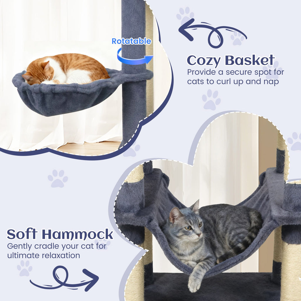 80" Tall Cat Tree Tower with 2 Condos & Hammock