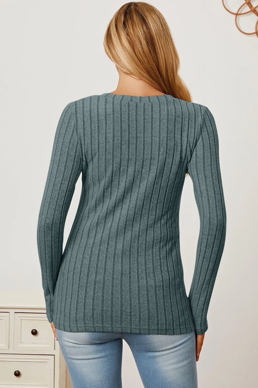 Basic Bae Ribbed V-Neck Long Sleeve Top