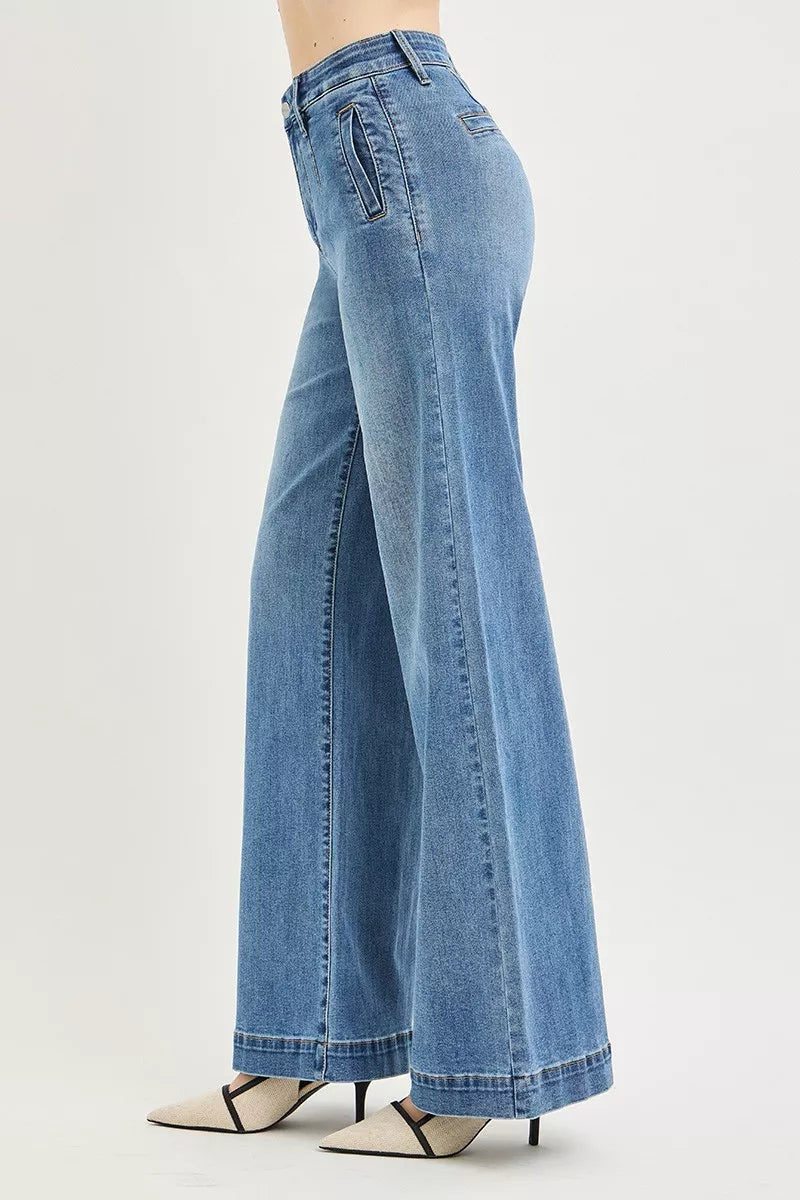 RISEN Tummy Control High Rise Wide Leg Jeans