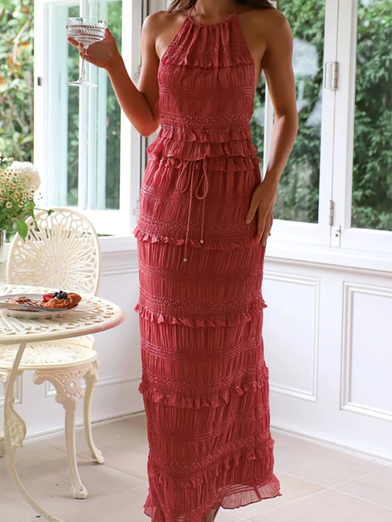 Smocked Halter Top & Maxi Skirt Matching Set