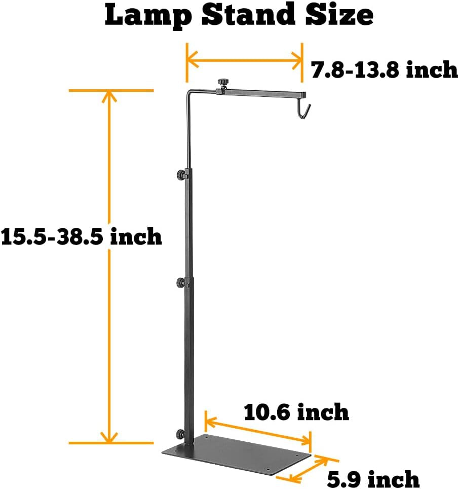 Measurement chart of a lamp stand with dimensions labeled.