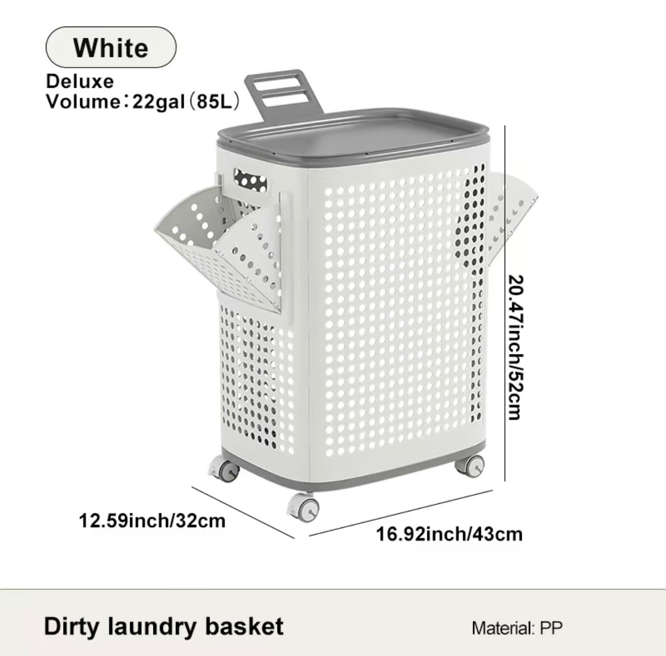 RollEase Rolling Laundry Hamper with Lid & Wheels — Ventilated Hamper for Bedroom & Bathroom