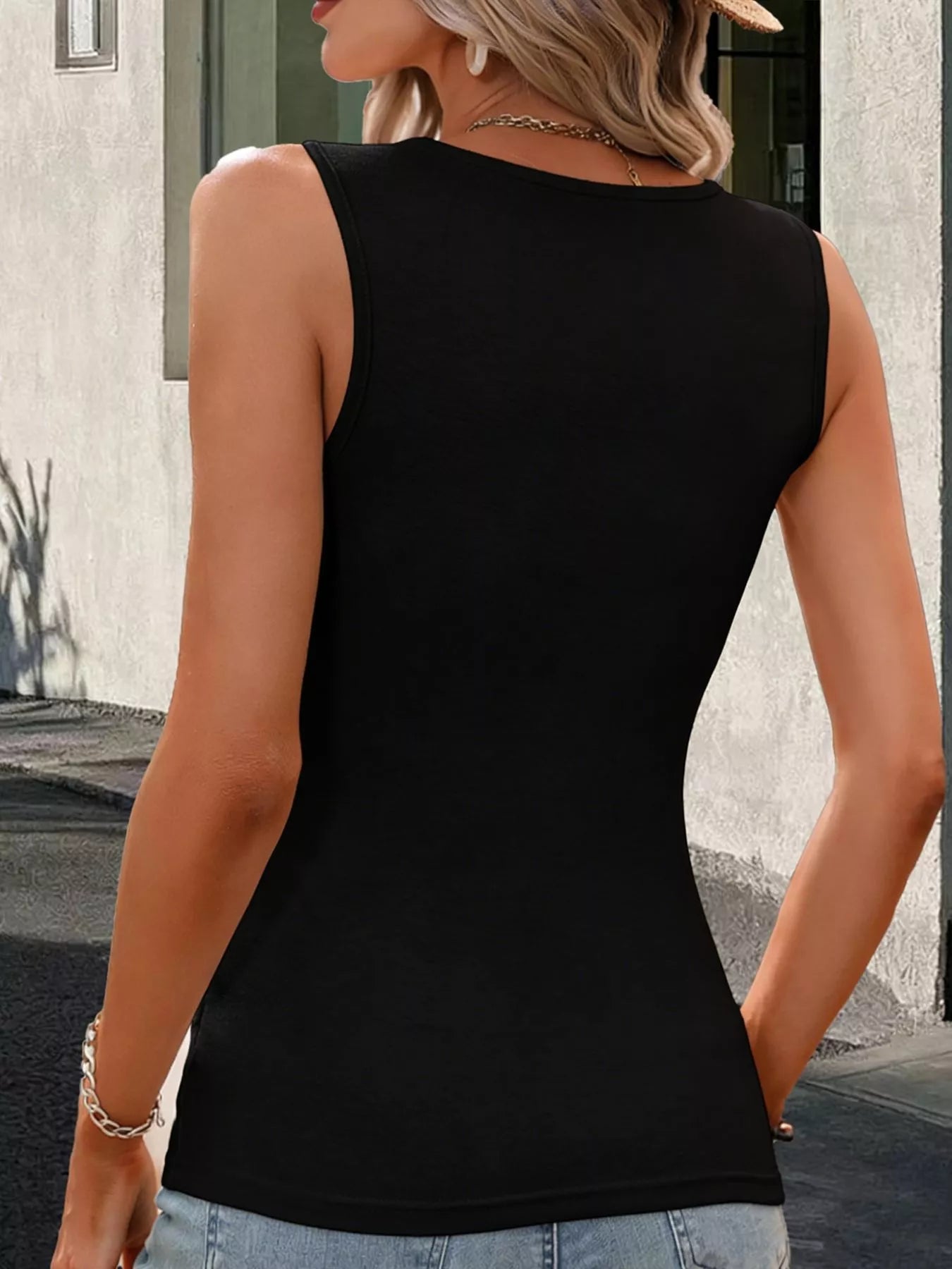 Surplice Ruched Button Detail Tank Top