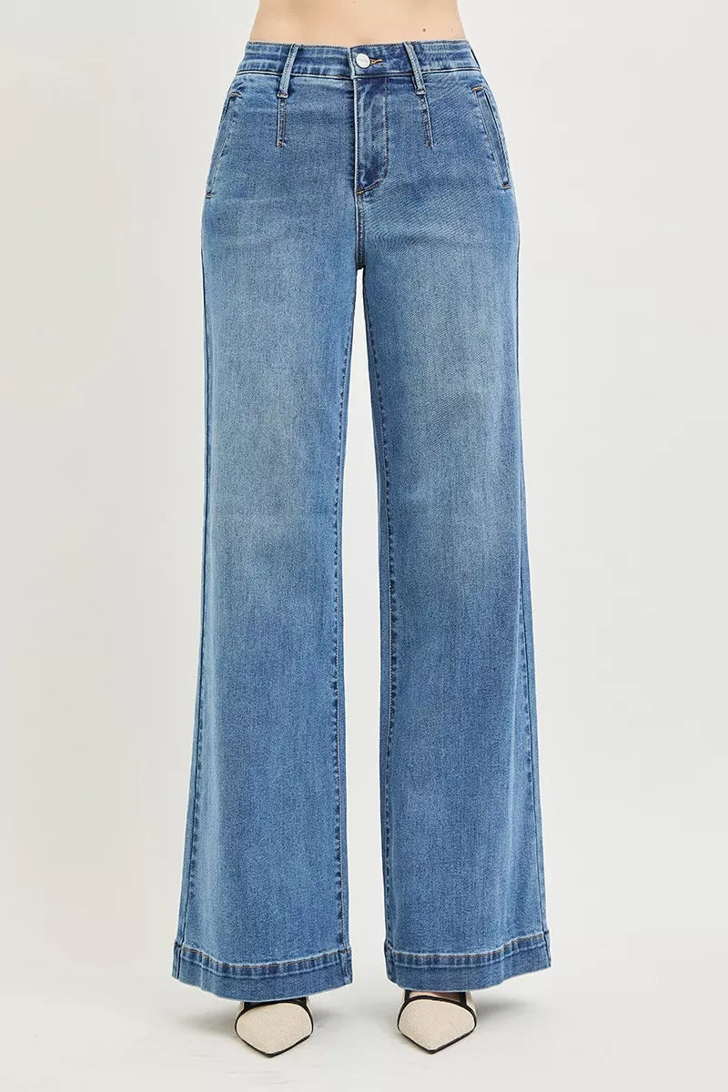RISEN Tummy Control High Rise Wide Leg Jeans