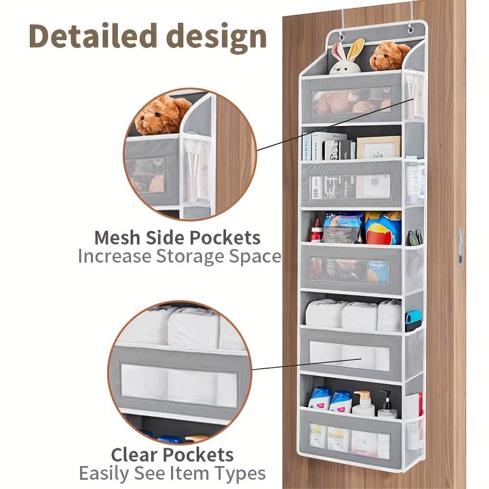 5-Tier Over-the-Door Storage Organizer — Foldable Fabric Pocket Caddy