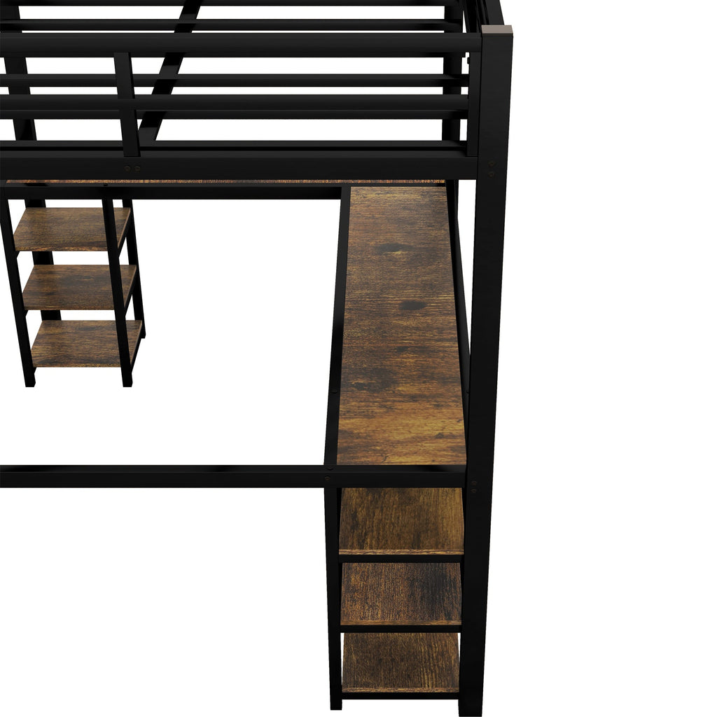 Full Metal Loft Bed with Desk, Shelves & Ladder