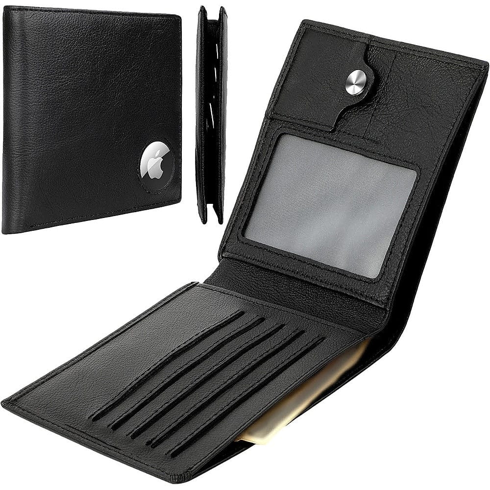 Genuine Leather Wallet | Apple AirTag Compatible | 5 Card Slots | Black