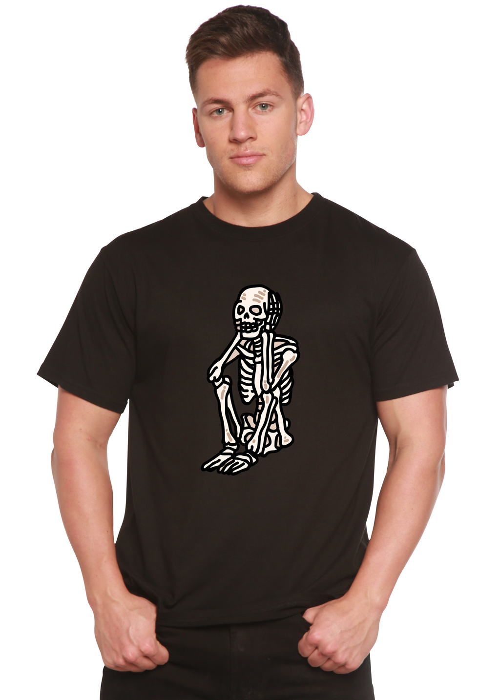 Sad Skeleton Halloween Unisex Bamboo Viscose & Organic Cotton Short Sleeve Graphic T-Shirt