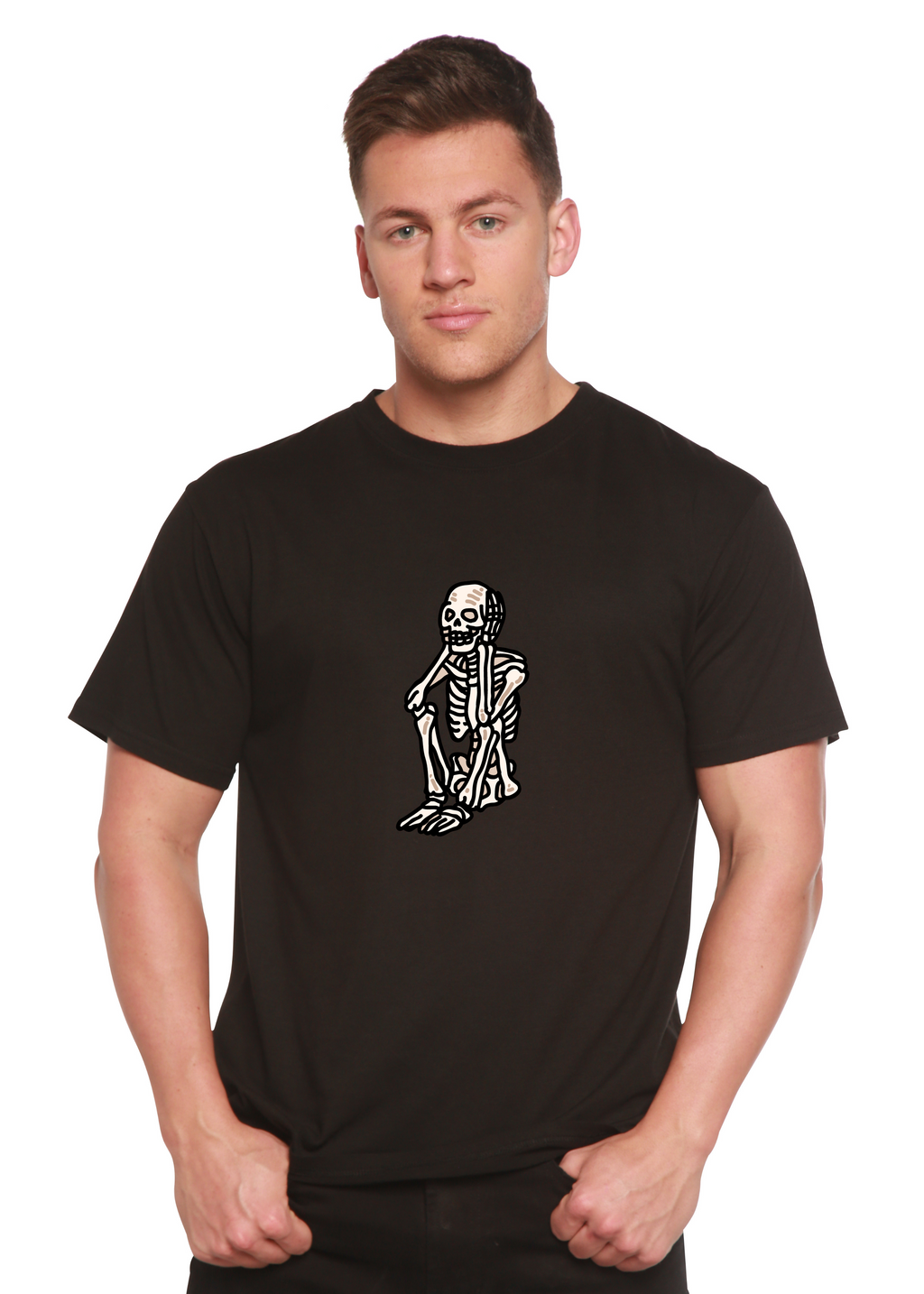 Sad Skeleton Halloween Unisex Bamboo Viscose & Organic Cotton Short Sleeve Graphic T-Shirt