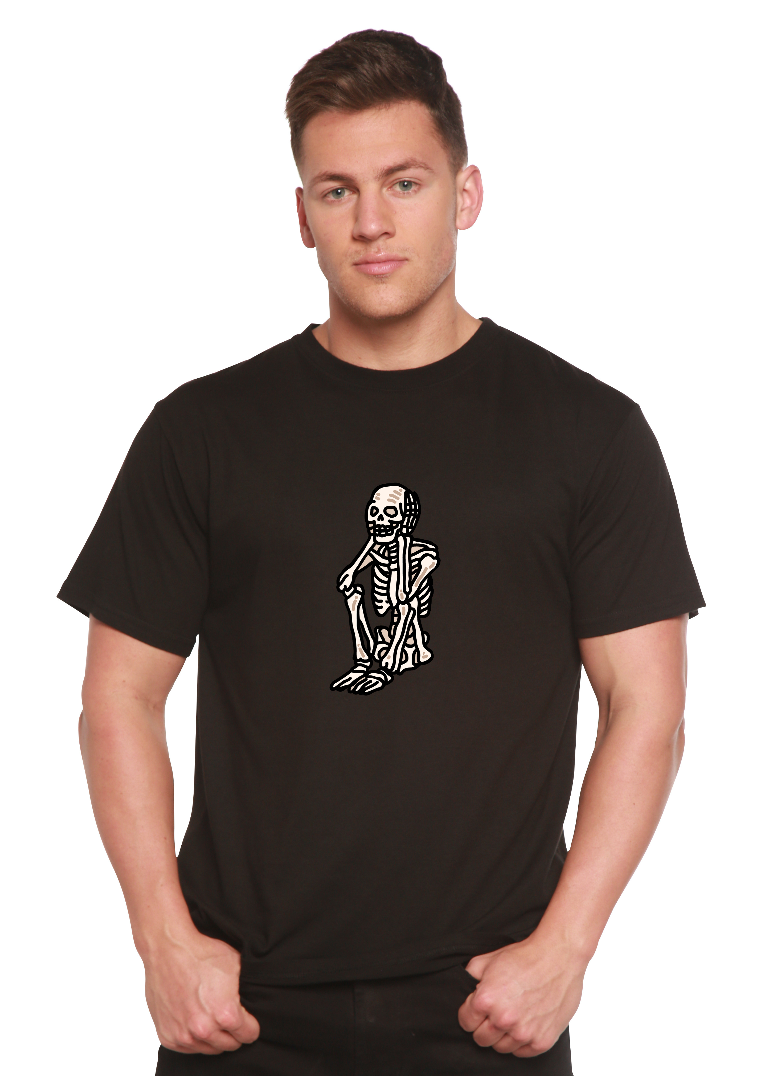 Sad Skeleton Halloween Unisex Bamboo Viscose & Organic Cotton Short Sleeve Graphic T-Shirt
