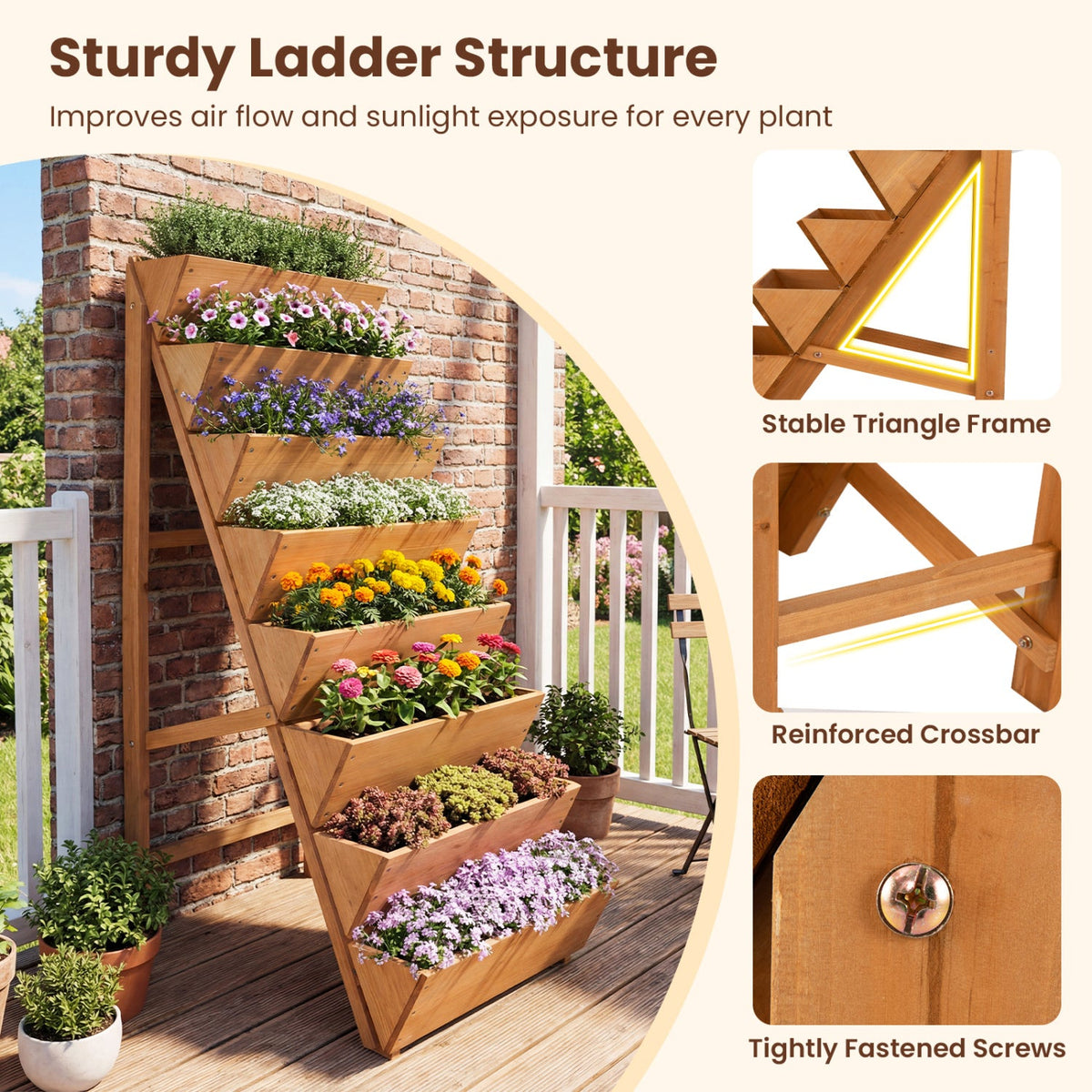 8-Tier Fir Wood Vertical Raised Garden Bed