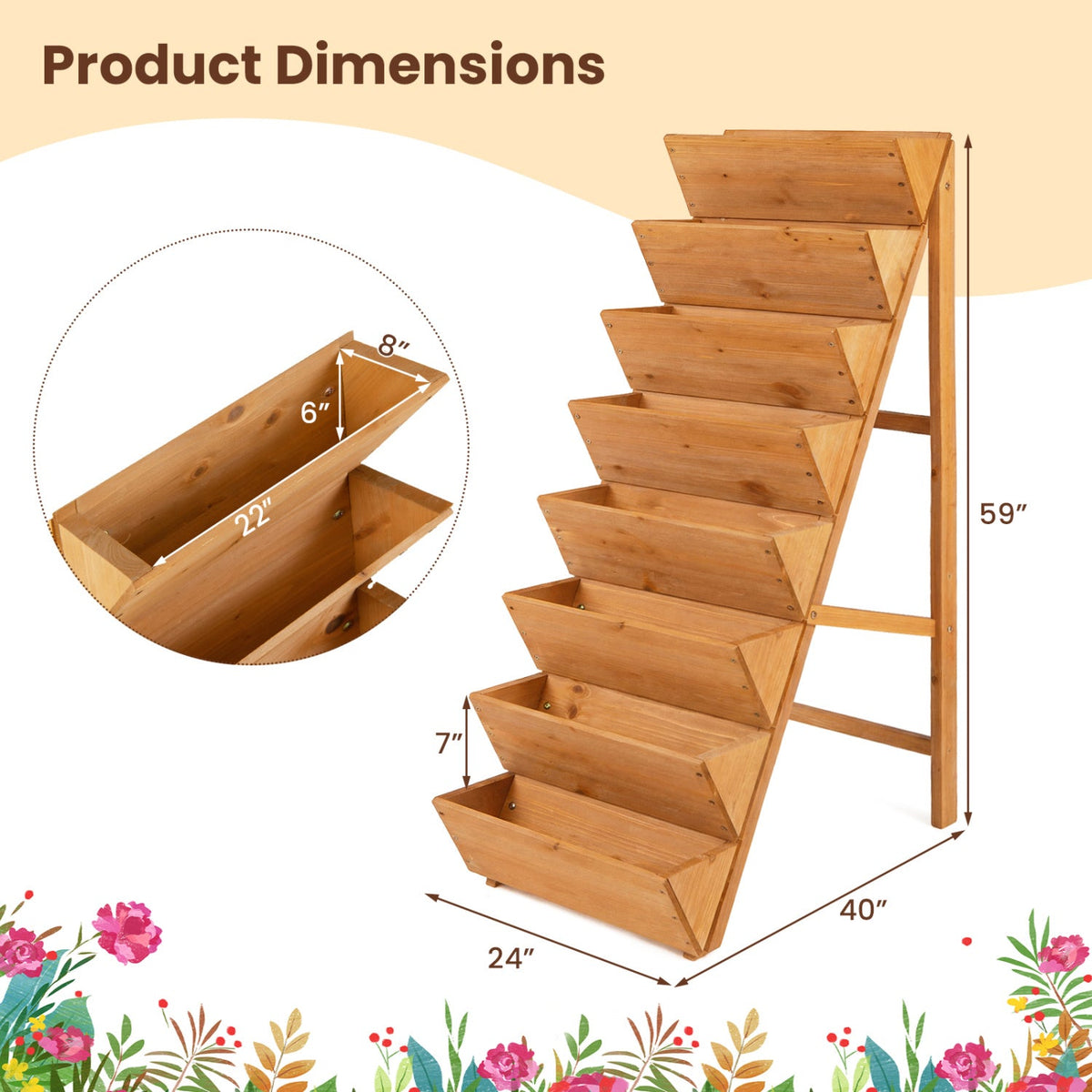 8-Tier Fir Wood Vertical Raised Garden Bed