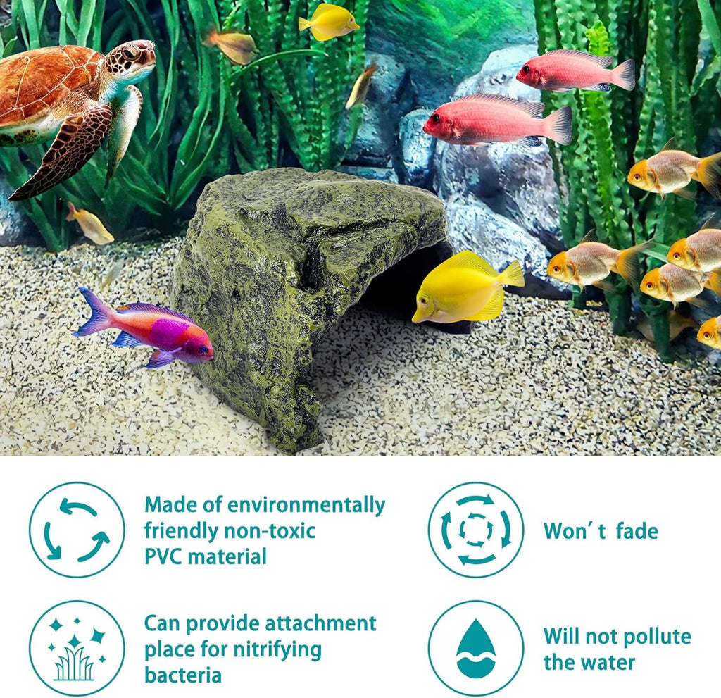 Reptile Rock Hide Cave – Natural Resin Hideout for Lizards, Geckos, Turtles, Frogs & Fish
