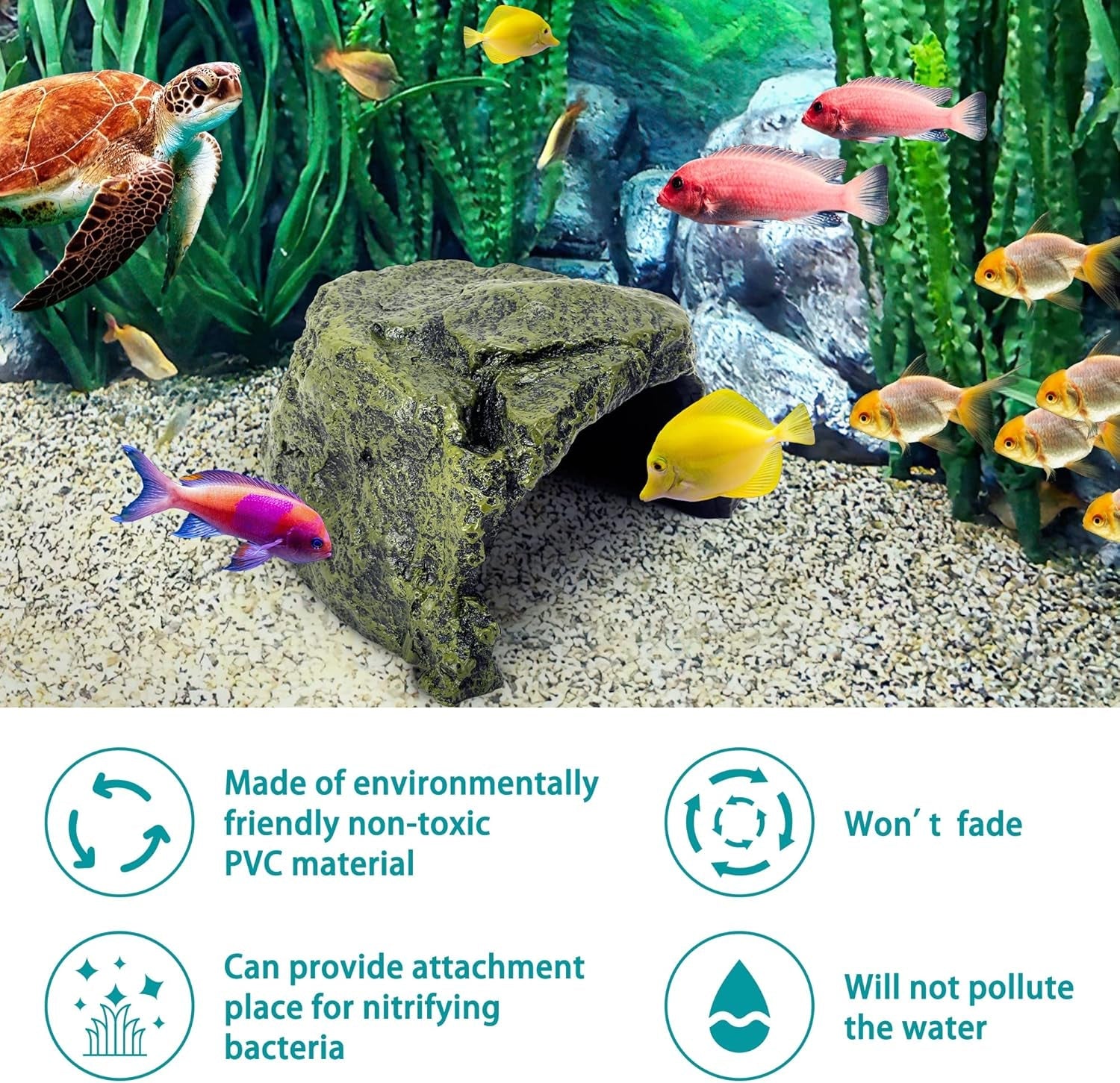 Reptile Rock Hide Cave – Natural Resin Hideout for Lizards, Geckos, Turtles, Frogs & Fish