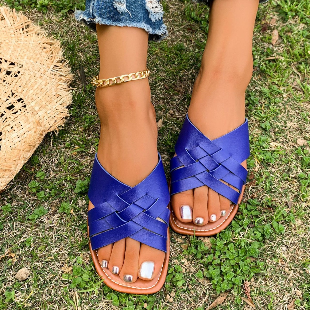 Women's Woven Open Toe Sandals | Bohemian Leather Flats