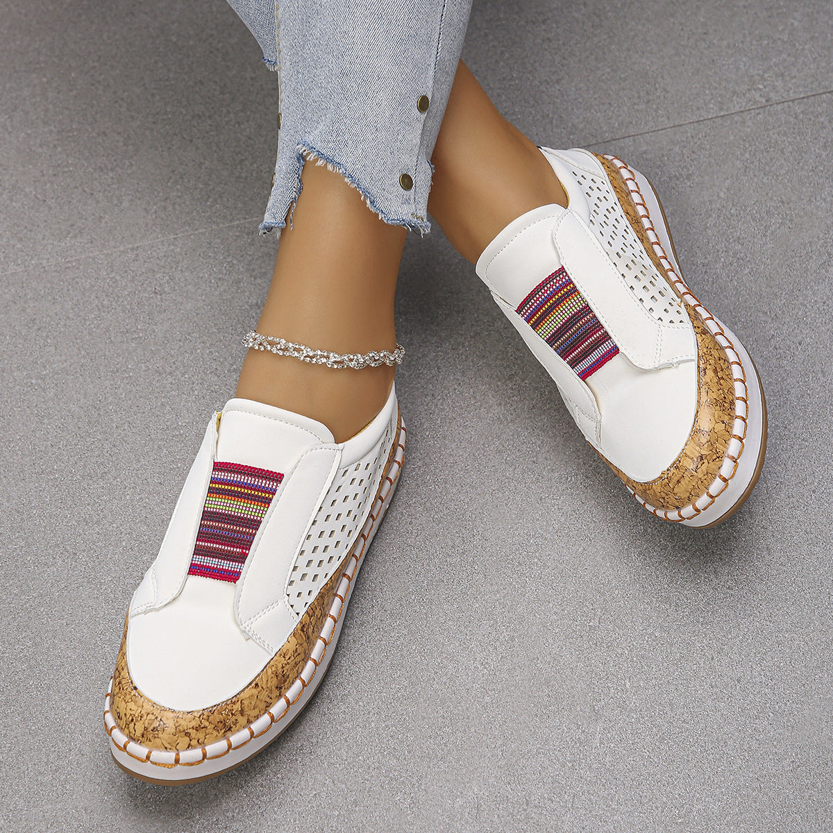 Women's Casual Slip-On Sneakers with Cork Trim Detail