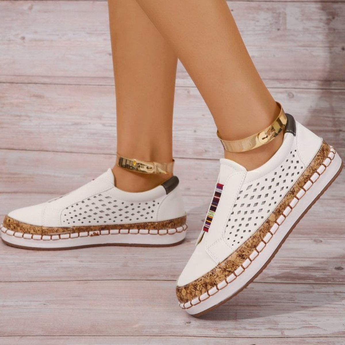 Slip-On Sneakers with Cork Trim Detail