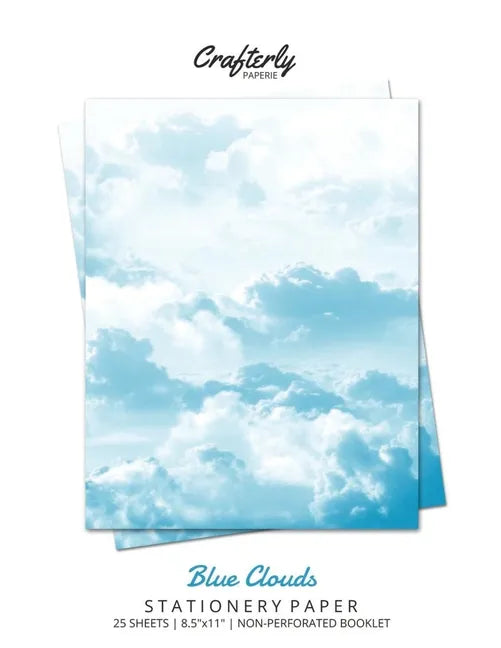 Blue Clouds Stationery Paper | Aesthetic Letter Writing Paper, 25 Sheets, 8.5" x 11"
