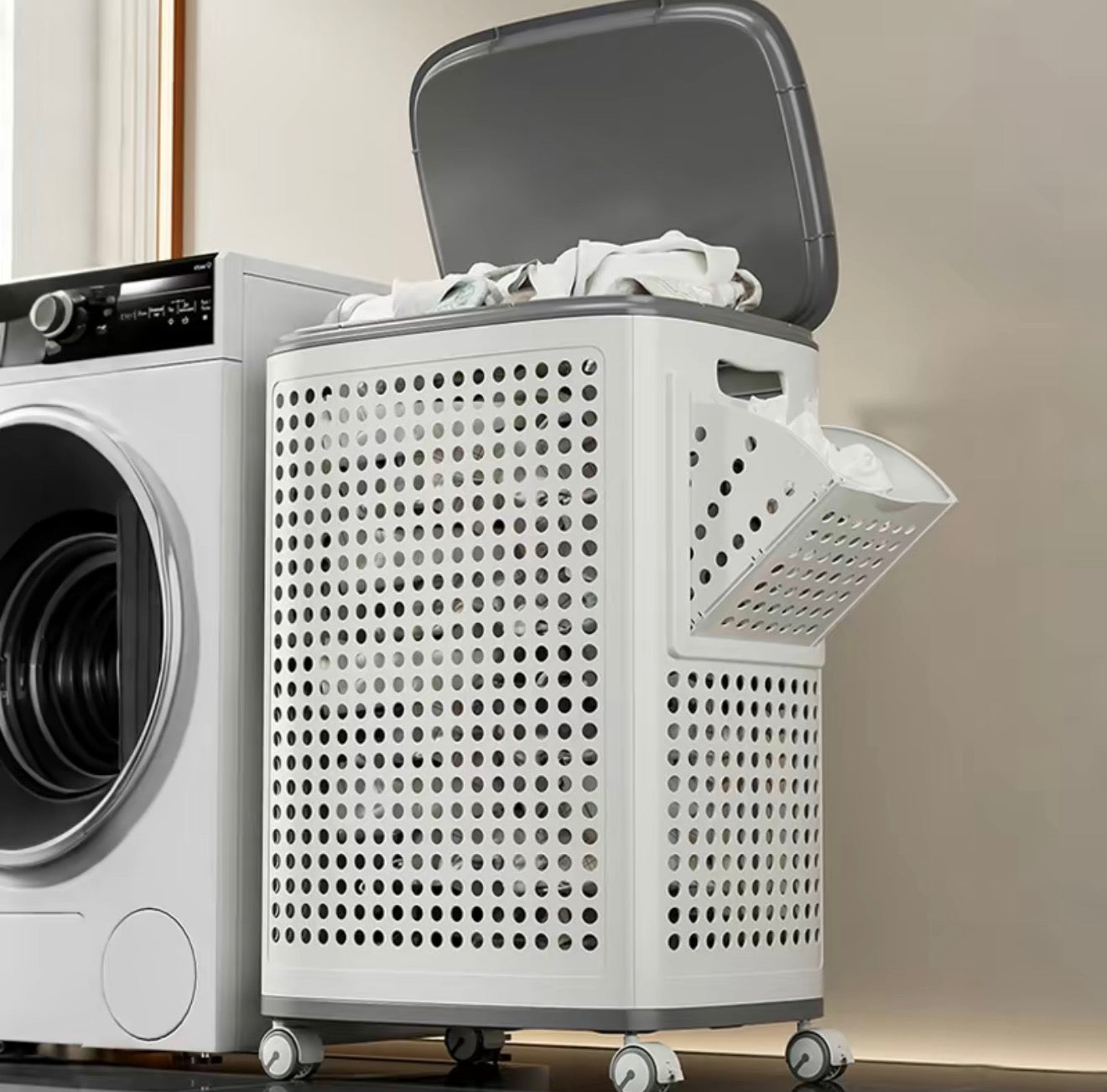RollEase Rolling Laundry Hamper with Lid & Wheels — Ventilated Hamper for Bedroom & Bathroom