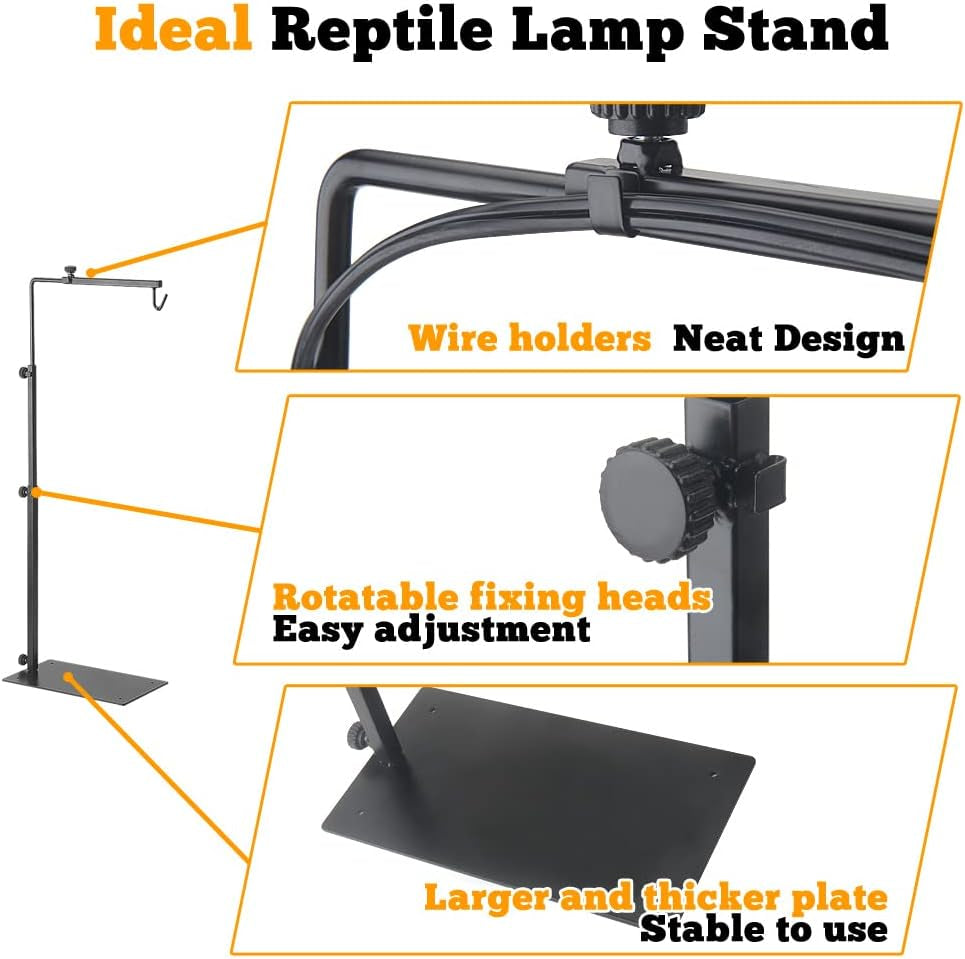 Reptile lamp stand with features highlighted on a white background