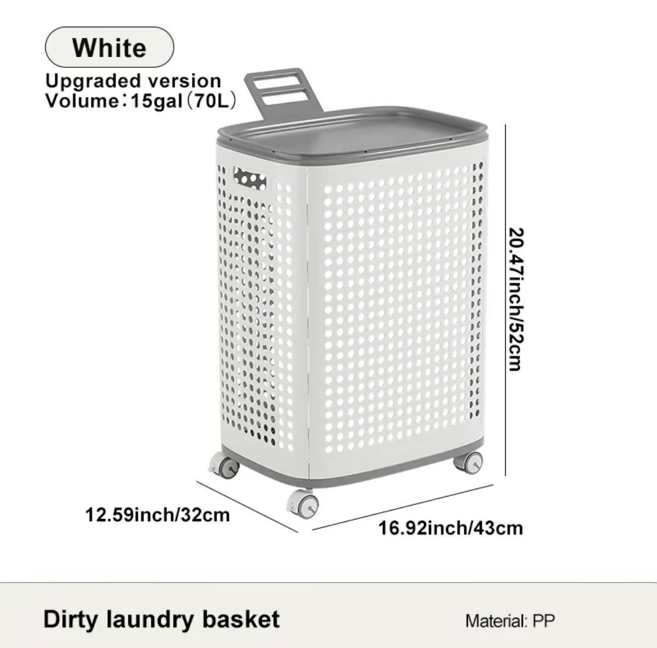 RollEase Rolling Laundry Hamper with Lid & Wheels — Ventilated Hamper for Bedroom & Bathroom