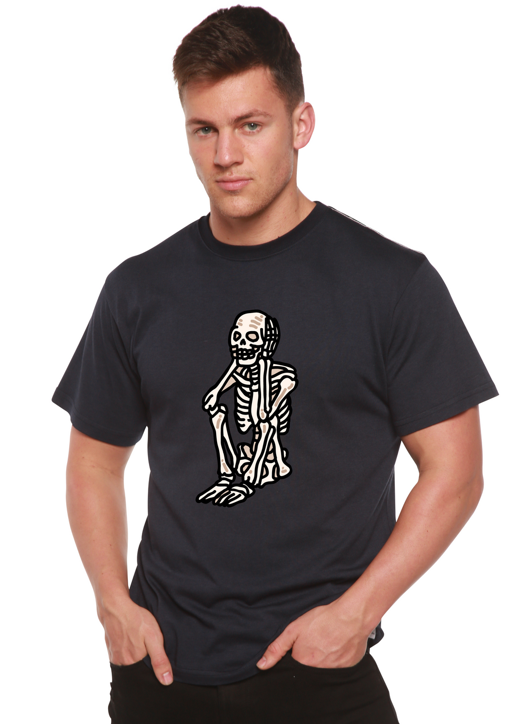 Sad Skeleton Halloween Unisex Bamboo Viscose & Organic Cotton Short Sleeve Graphic T-Shirt