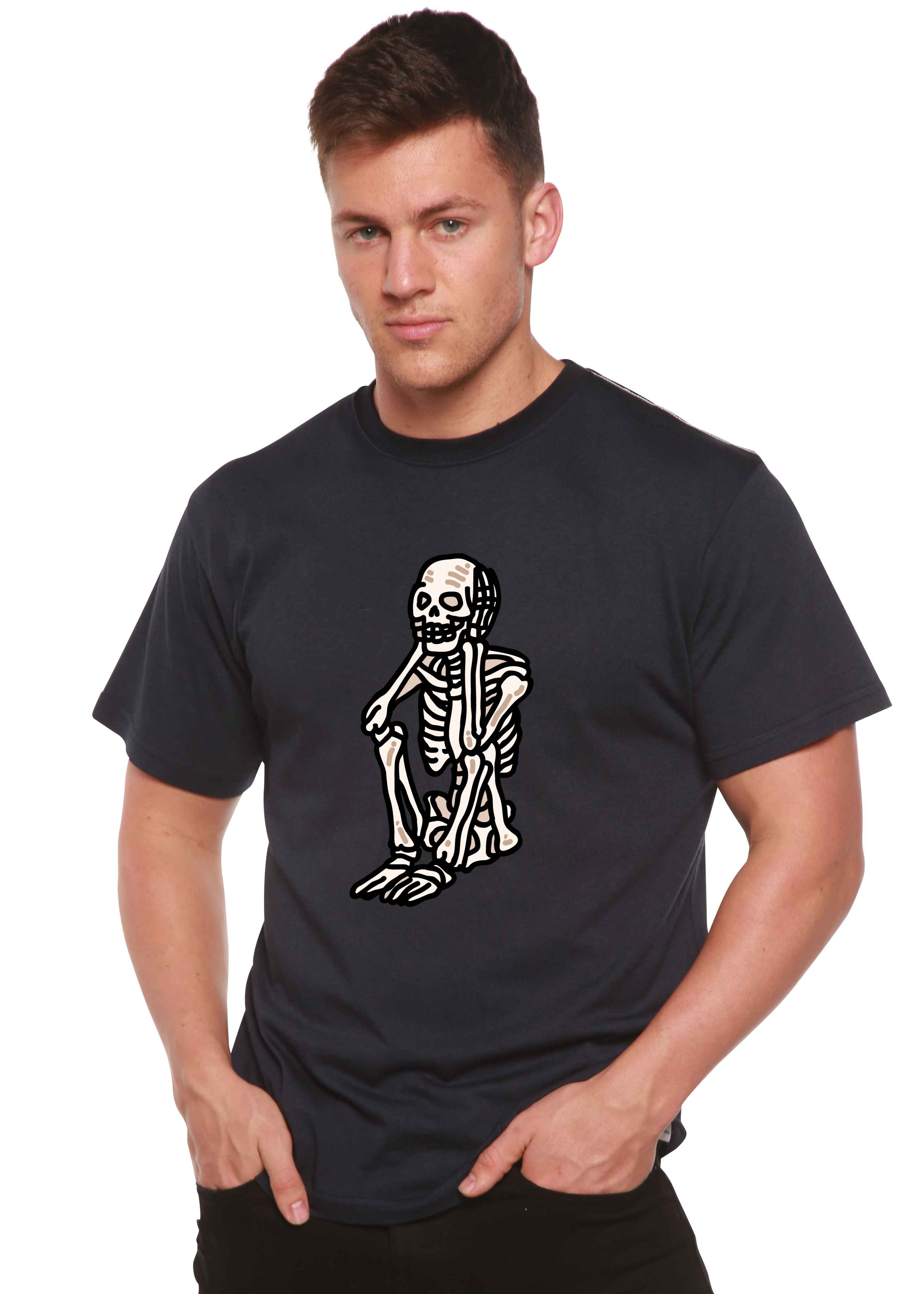 Sad Skeleton Halloween Unisex Bamboo Viscose & Organic Cotton Short Sleeve Graphic T-Shirt