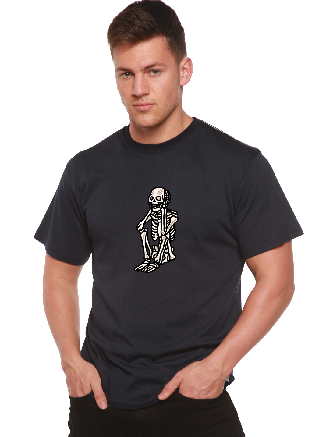 Sad Skeleton Halloween Unisex Bamboo Viscose & Organic Cotton Short Sleeve Graphic T-Shirt