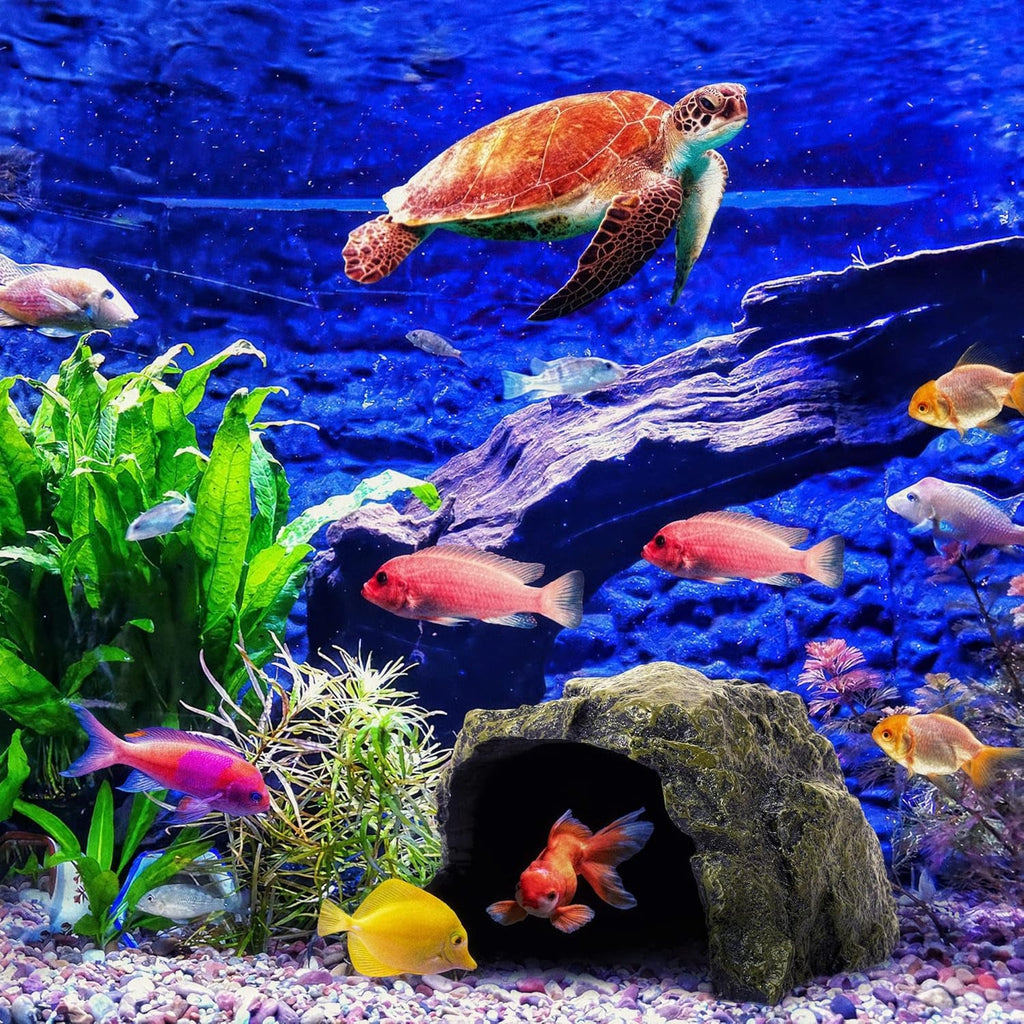 Reptile Rock Hide Cave – Natural Resin Hideout for Lizards, Geckos, Turtles, Frogs & Fish
