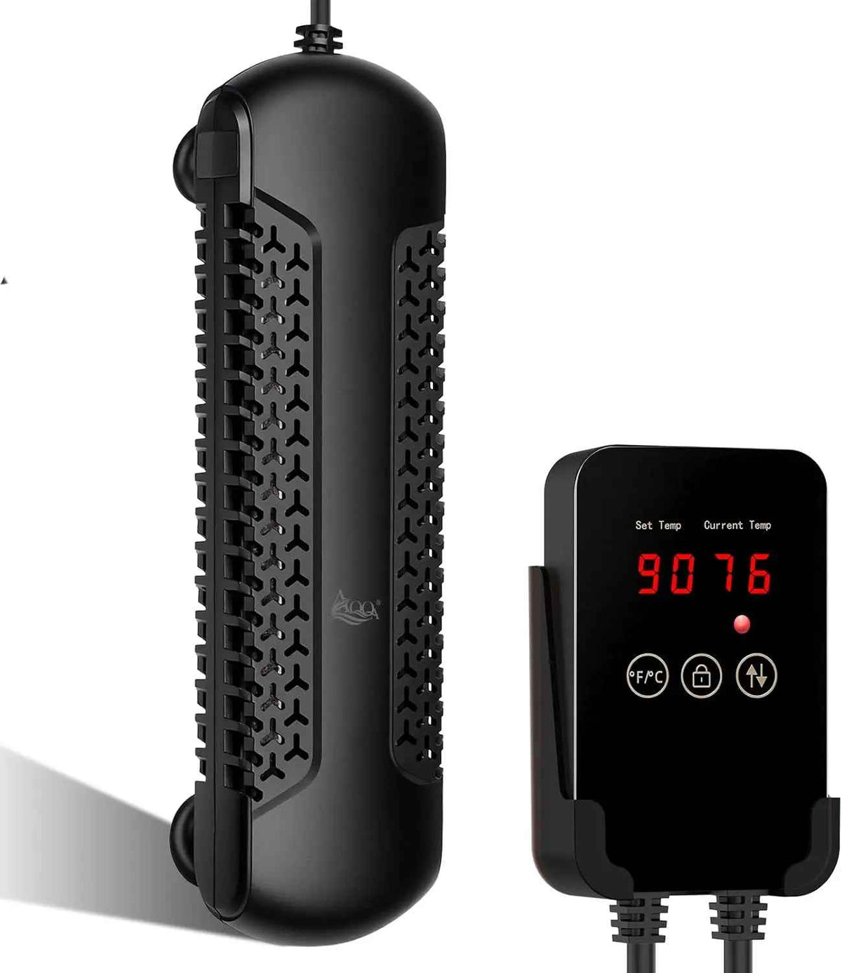 Black electronic device with digital display on a white background