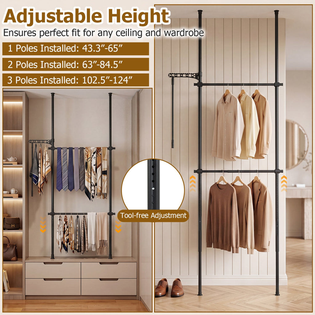Floor-to-Ceiling Clothes Rack with 2 Hanging Bars