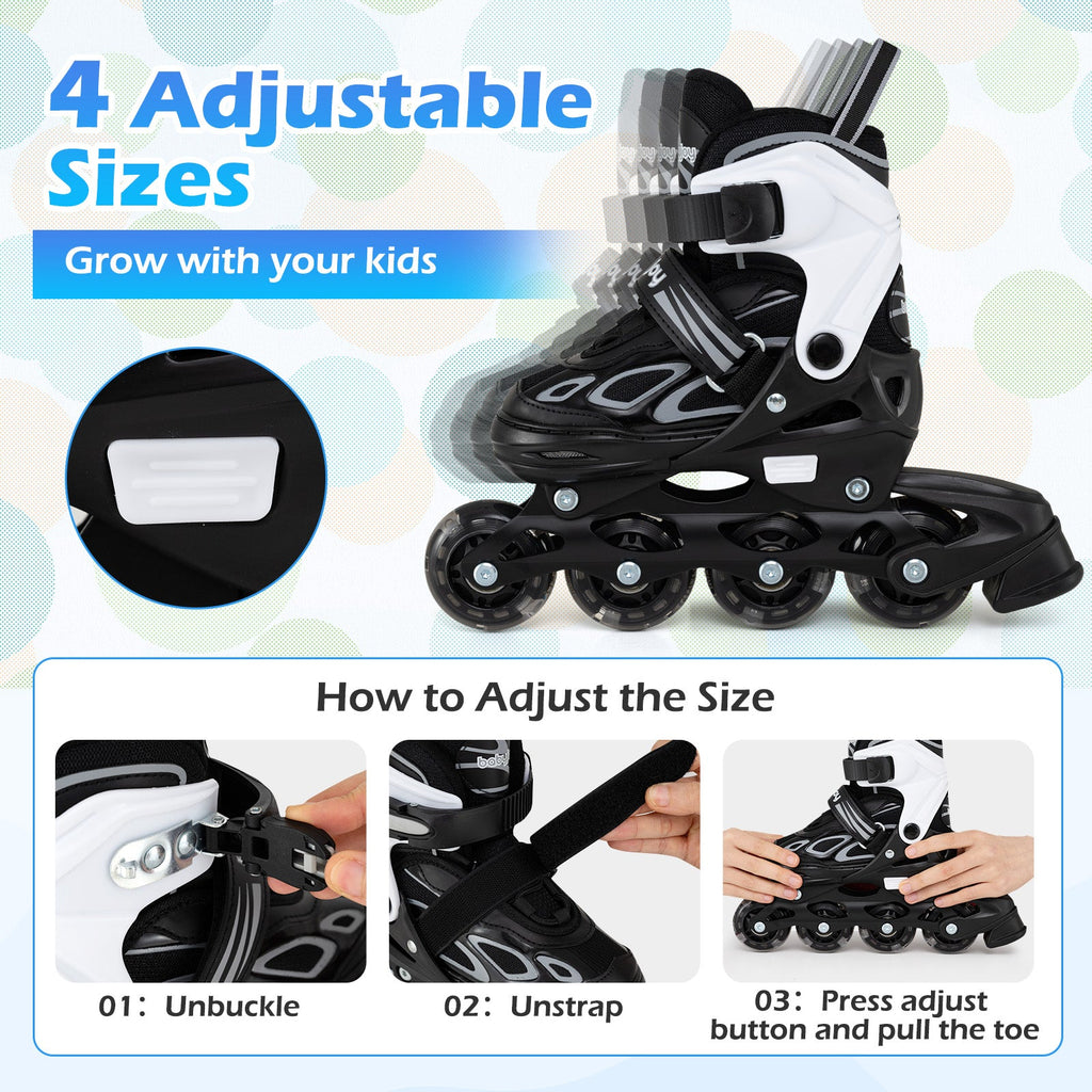 Adjustable Kids' Inline Skates with Light-Up Wheels