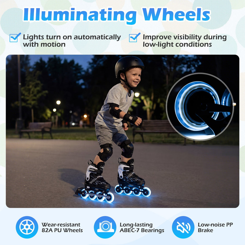 Adjustable Kids' Inline Skates with Light-Up Wheels