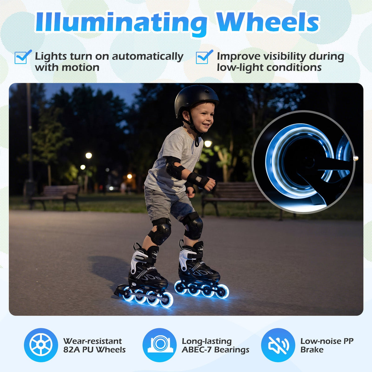 Adjustable Kids' Inline Skates with Light-Up Wheels